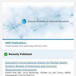 [JMIR] Evaluating Conversational Agents for Mental Health: Scoping Review of Outcomes and Outcome Measurement Instruments