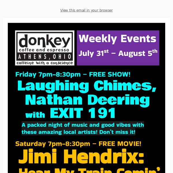 Donkey Coffee - Weekly Events