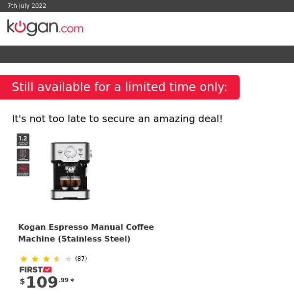 Kogan Espresso Manual Coffee Machine (Stainless Steel)