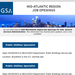 New/Current Job Opportunities in the GSA Mid-Atlantic Region