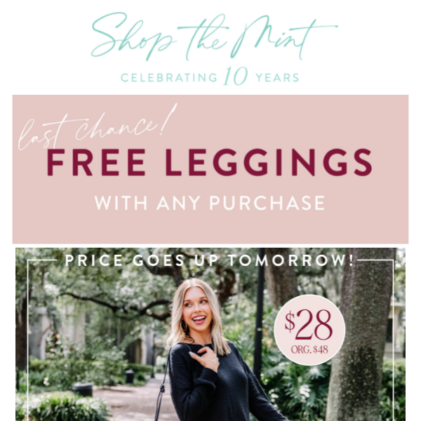 FINAL HOURS: Free Leggings + $20 OFF Slouchy