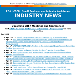 SBIA | Upcoming CDER Meetings and Conferences - April Through May 2023