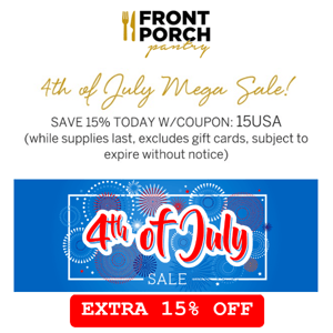 15% OFF Sitewide 4th of July SALE!