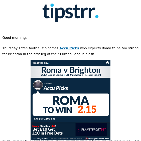 Free football tip from one of Thursday's Europa League clashes