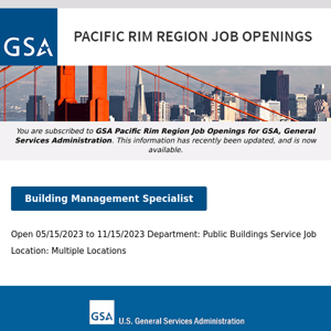 New/Current Job Opportunities in the GSA Pacific Rim Region