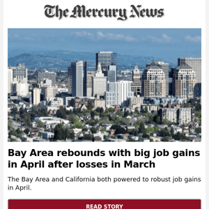 News Alert:  Bay Area rebounds with big job gains in April after losses in March