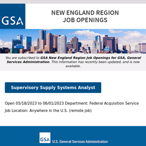 New/Current Job Opportunities in the GSA New England Region