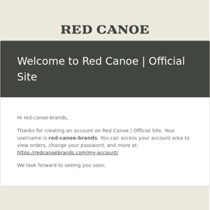 Your Red Canoe | Official Site account has been created!