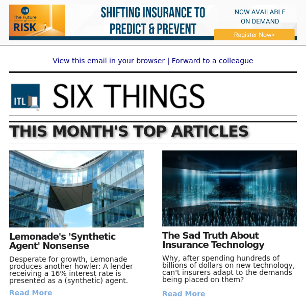 Lemonade's 'Synthetic Agent' Nonsense; The Sad Truth About Insurance Technology; and more