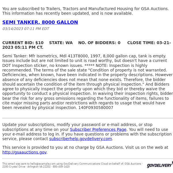 GSA Auctions Trailers, Tractors and Manufactured Housing Update