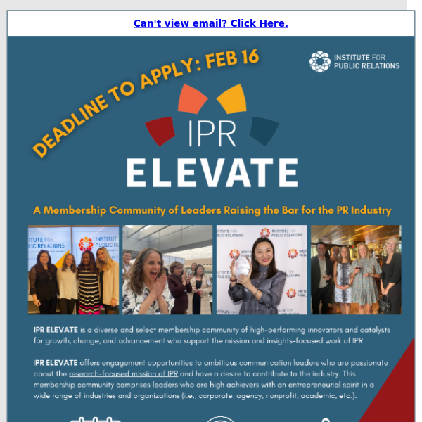 Apply to the IPR ELEVATE Membership Community | Deadline: Feb 16