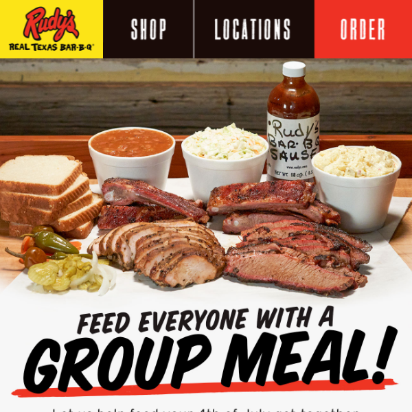 Leave the smokin' to us this weekend and order a Rudy's Group Meal 🤠