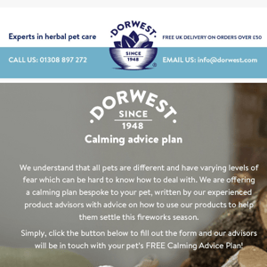 FREE personalised calming plan for YOUR pet!