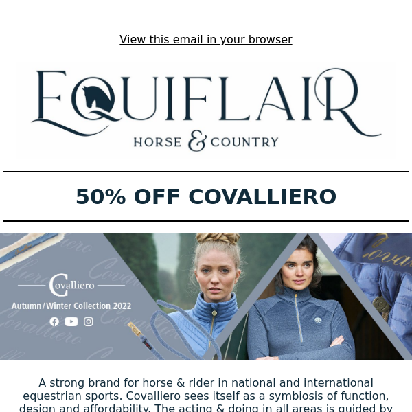 Hey Equiflair Saddlery, 50% off Cavallo and Covalliero