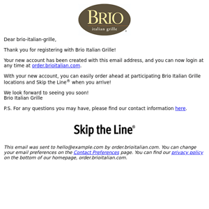 Welcome to Brio Italian Grille Order Ahead!
