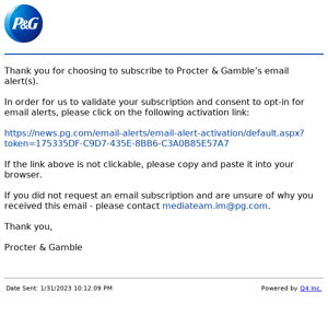 Procter & Gamble Website - Validate Account