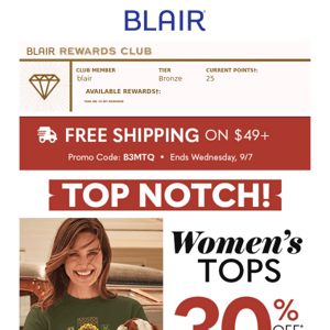 TWO DAYS ONLY: SAVE 30% on Women's Tops & Tees! Save 50% on Men's Shirts!