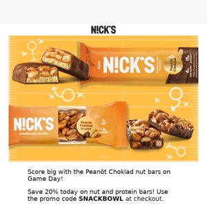 SNACKBOWL: Save 20% today on nut and protein bars!