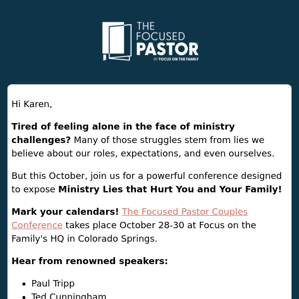 Ministry Burnout? Find Encouragement at The Focused Pastor Couples Conference