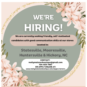 Hey Molly Malone's Boutique We're Hiring!