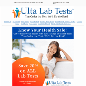 Know Your Health (KYH) Sale – 20% to 50% off all lab tests