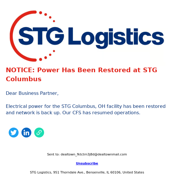 NOTICE: Power Has Been Restored at STG Columbus