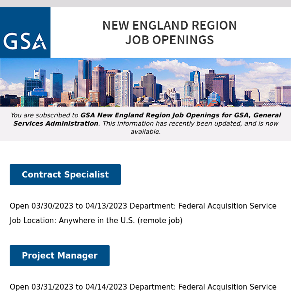 New/Current Job Opportunities in the GSA New England Region