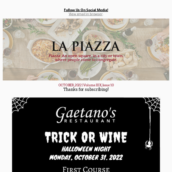 Gaetano's October Newsletter