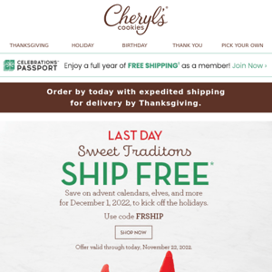 ⚠️ Last day - free shipping on gifts delivered by December 1, 2022.