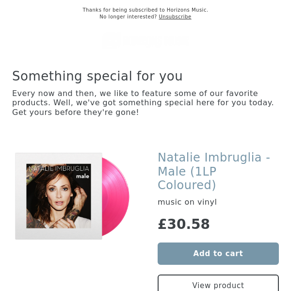 Out now! Natalie Imbruglia - Male (1LP Coloured)