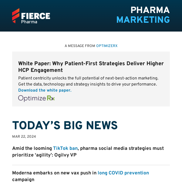 | 03.22.24 | The clock’s TikToking as pharma must be more agile on social media; Moderna taps long COVID concerns in new vax campaign