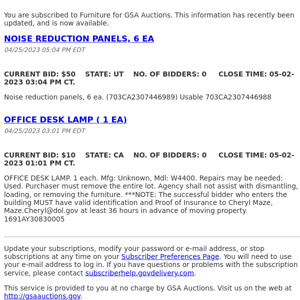 GSA Auctions Furniture Update