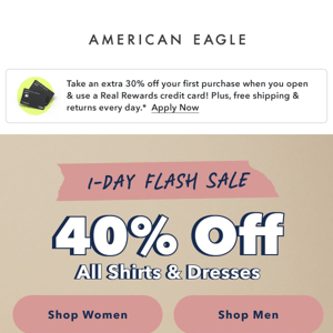 GONE IN A FLASH: 40% off all shirts & dresses today only ⚡️