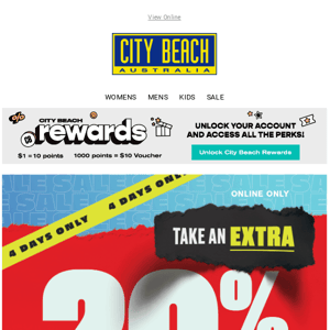City Beach 💥 Extra 20% off ALL SALE* 💥