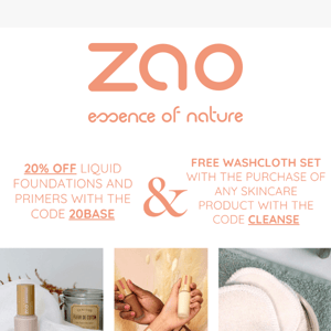 20% OFF Foundations and Primers + FREE Washcloth set with any skincare purchase