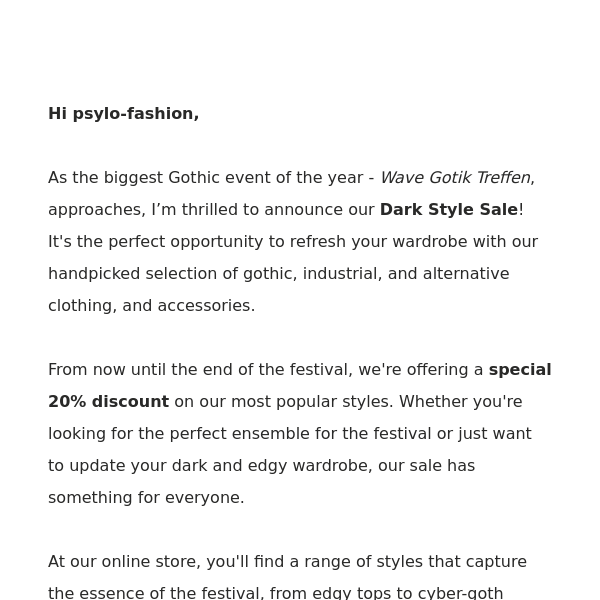 Your WGT ‘23 Special: Dark Style Sale