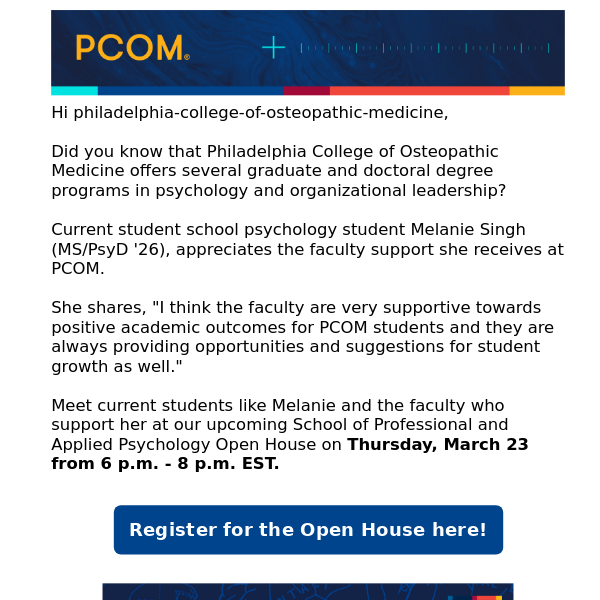Last opportunity to register: PCOM psychology and leadership programs Open House