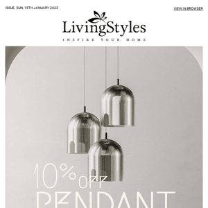 10% Off Pendant Lights, 6 Day Offer Ends 20th Jan Midnight