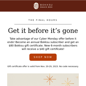 ⏰ FINAL HOURS: Get your $80 gift certificate