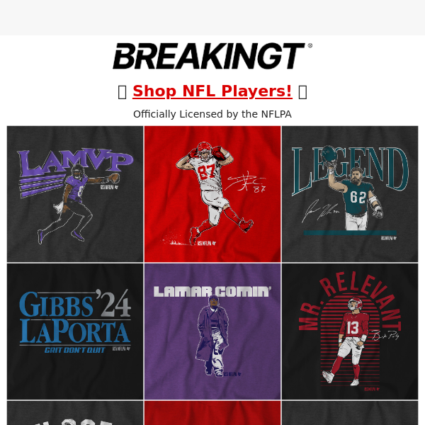 New 🏈 Shirts: Travis Kelce, Lamar Jackson, Amon-Ra St. Brown & More!