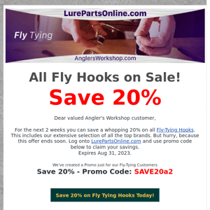 Fly Tying Hooks 20% Off