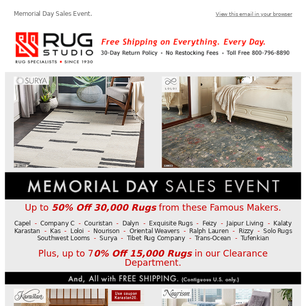 Memorial Day Sale Starts Now • Up To 70% Off 50,000 Rugs