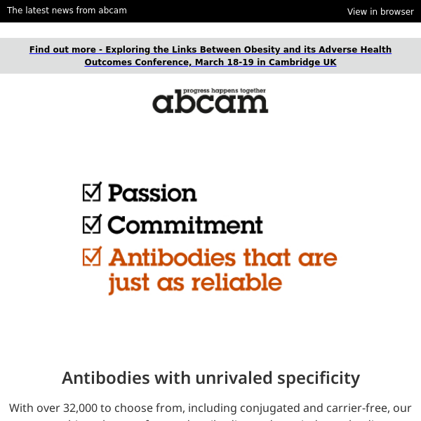 Recombinant antibodies, cancer metabolism poster, register for our obesity conference