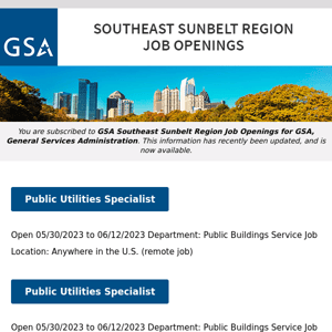 New/Current Job Opportunities in the GSA Southeast Sunbelt Region