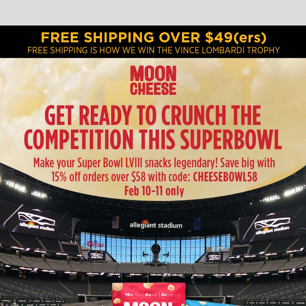 🏈 Score 15% Off This Super Bowl Weekend with Moon Cheese! 🧀