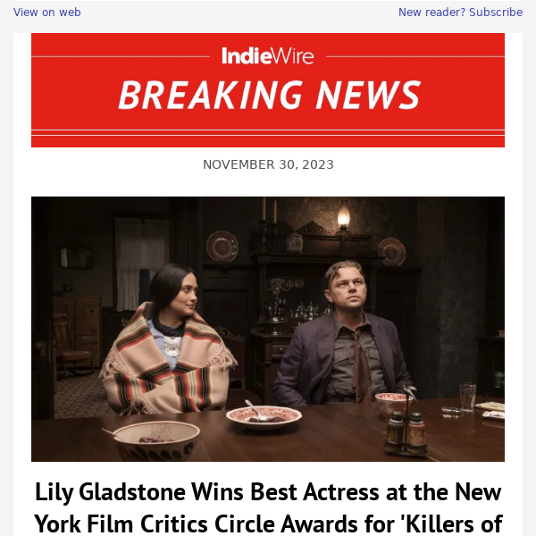 Lily Gladstone Wins Best Actress at the New York Film Critics Circle Awards for ‘Killers of the Flower Moon’