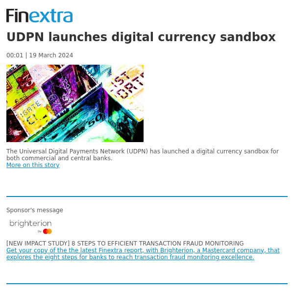 Finextra News Flash: UDPN launches digital currency sandbox