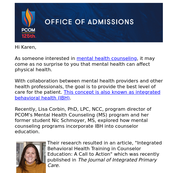 Dept. of Counseling Chair and alumni share value PCOM brings in integrated behavioral health