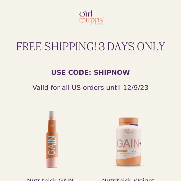 FREE SHIPPING today → let's GAIN