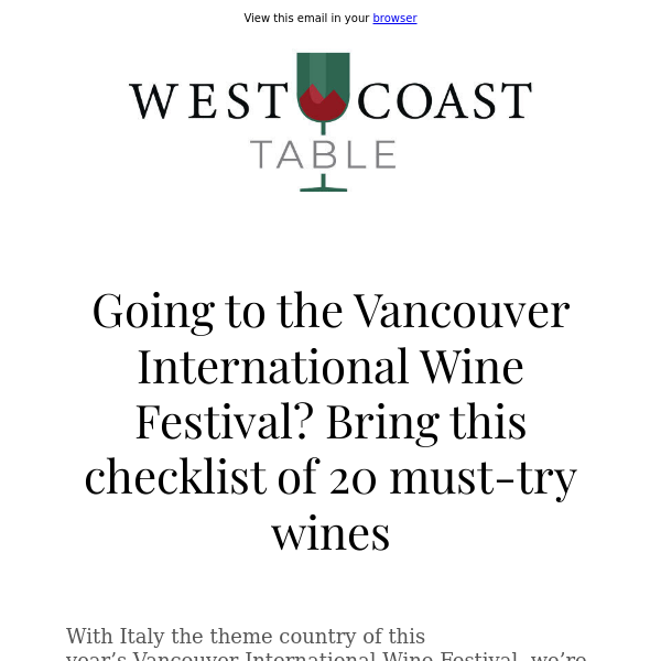 Bring our checklist to the Vancouver International Wine Festival